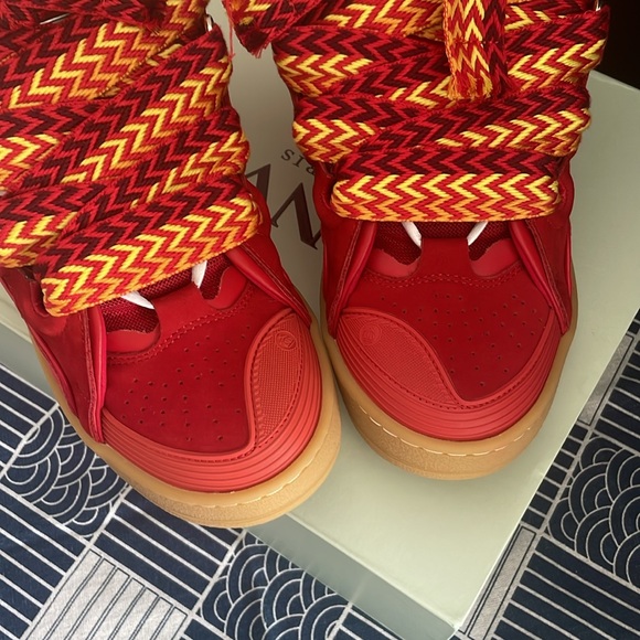 Lanvin Leather Curb Poppy Red Sz 41 Sneakers - Picture 6 of 6